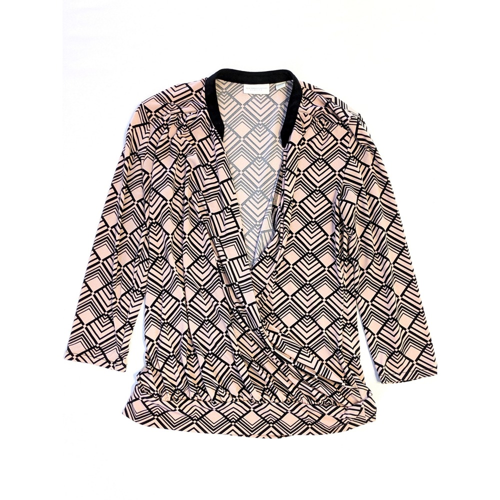 New York & Company Pink Black Geometric Wrap Blouse VN110006 Small